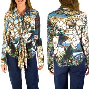 IQ Paris Vintage Stained Glass Novelty Print Made In NYC Button Down Shirt Sz S
